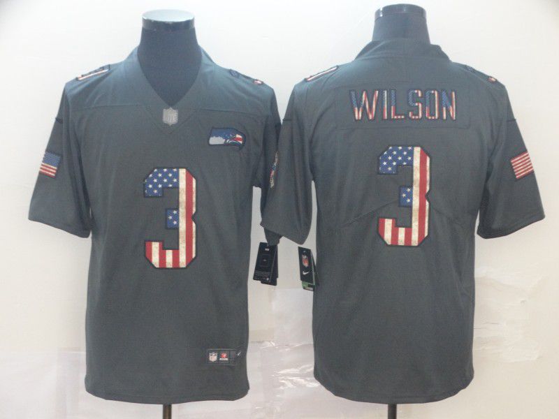 Men Seattle Seahawks #3 Wilson Carbon Black Retro USA flag Nike NFL Jerseys